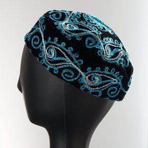 Embroidered Hat Teal White Black Tajikistan